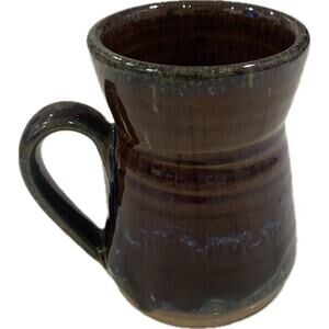 Studio Art Handmade Pottery Coffee Mug Brown Glaze 16 Ounces Artist Signed
